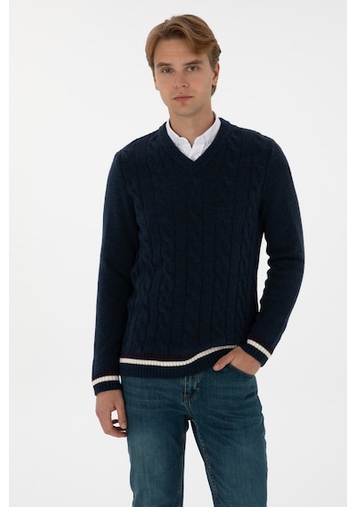 U.S. Polo Assn. Erkek Regular Fit V Yaka Lacivert Kazak 50308337-VR033