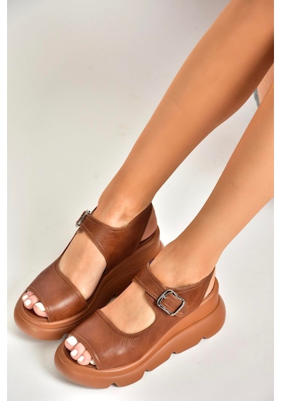 Fox Shoes U312252209 Taba Kalın Tabanlı Kadın Sandalet Taba-suni Deri Taba