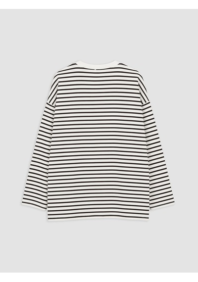 Lcw Modest Kahverengi Çizgili Oversize Kadın Sweatshirt Tunik
