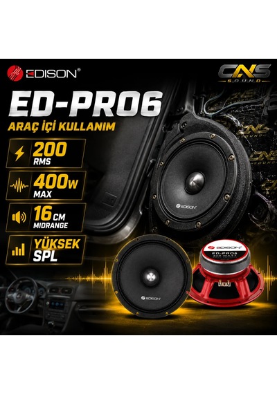 Edıson Ed-pro-6 16cm Midrange Hoparlör 400w Maksimum Güç 200 Rms Profesyonel Oto Ses Sistemi