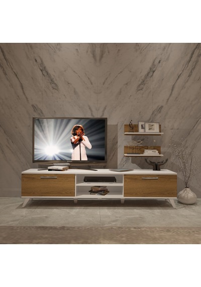 Decoraktiv Eko 4 Mdf Dvd Retro Tv Ünitesi Tv Sehpası - Beyaz Pera Beyaz - Meşe