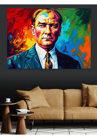 Pop Art Mustafa Kemal Atatürk Portresi Dekoratif Kanvas - Mdf Ahşap Tablo