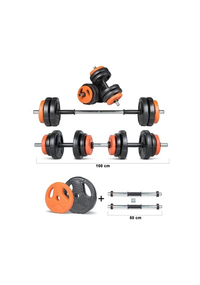 Spor Yıldız Serisi 17 Kg Multifonksiyonel Turuncu Siyah Halter Seti Ve Dambıl Seti