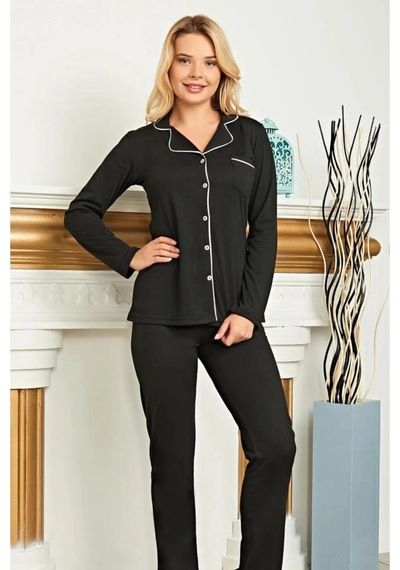Alperi 79-486 Kadın 4 Mevsim Uzun Kol Pijama Takım Siyah Beyaz