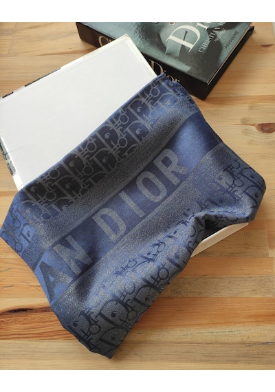 Miorel Scarfs Cd Desen Kaşmir İpek Şal Scarfs Cashmere Shawl Hijab Yeni Sezon Lacivert