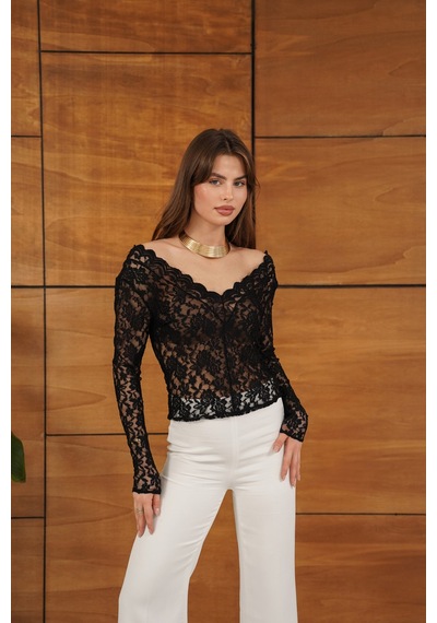 Verymoda Dantel Bluz - F2071 Siyah