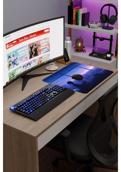 Dijital Kedili Kız V1 48x40 Xl Gaming Kauçuk Kaymaz Taban Mouse Pad Fare Altlığı