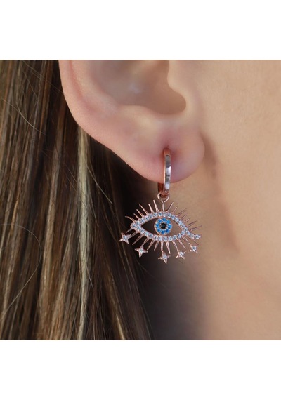 Zirkon Taşlı Göz Modeli Rose Gold Kaplama Gümüş Küpe Gümüş