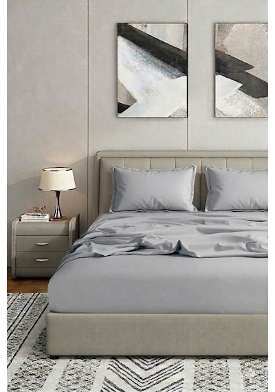 Pamuklu Çift Kişilik Lastikli Çarşaf Takımı 160x200 + 2 Adet Yastık Kılıfı Gri