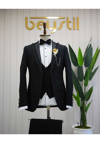 Bys Beystil Erkek Sivri Yaka Siyah Damatlık Ve Smokin Takım 10003 - Slim Fit