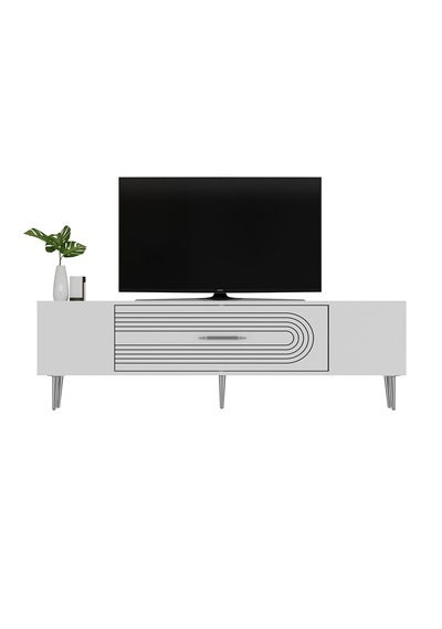 Camilla Tv Sehpası Tv Ünitesi 150 Cm Beyaz Gümüş