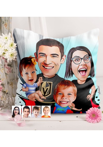 Kişiye Özel Aile Karikatürlü Saten Yastık - 3