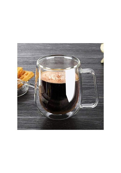 Çift Duvar Cam Kupa, Isı Yalıtımlı Bardak Bardak, Saplı 250 Ml, Çay Su Bardakları, Kahve, Süt, Cappuccino, Espresso, Şeffaf Bira, 2'li Set çok renkli