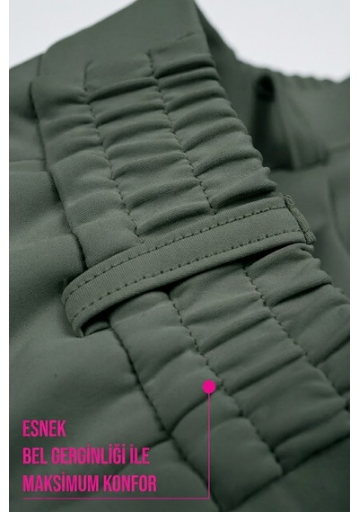 Goffra Kadın Flexon Ultra Esnek Relaxed Beli Lastikli Jogger Pantolon Haki W702-r0433-04