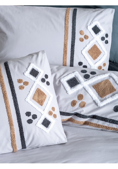 Cotton Box Puff Nakışlı Çift Kişilik Nevresim Takımı Stesso Gri