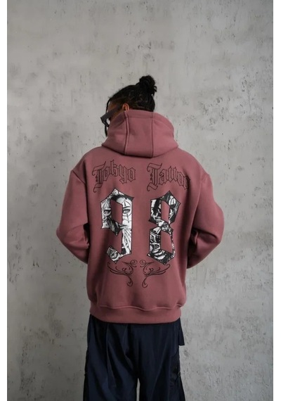 Veraura Lifestyle Erkek 98 Baskılı Kapşonlu Sweat - Gül Kurusu Gülkurusu