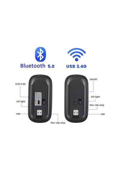 Şarjlı Mouse 2.4ghz Usb Wireless Ve Bluetooth Lu Sessiz Fare İos Android Tablet Telefon Uyumlu Diğer