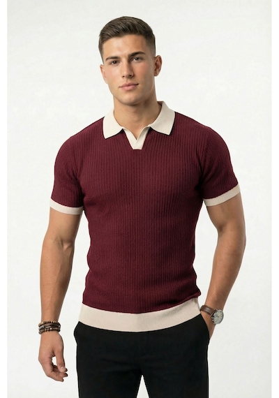 Sayzen Your Shine Sayzen Polo Yaka Çizgili T-shirt Mansum2601 Bordo