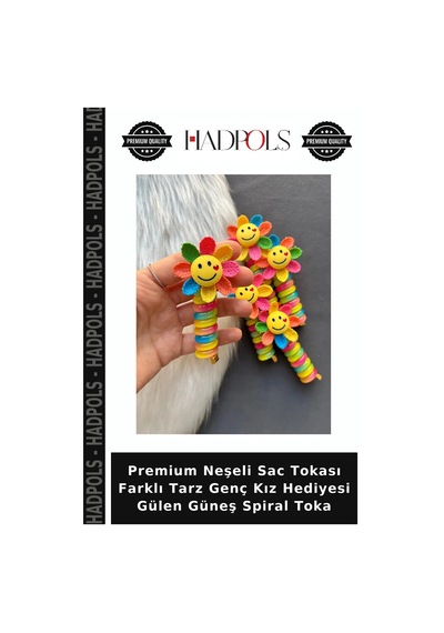 Hadpols Premium Neşeli Sac Tokası Farklı Tarz Genç Kız Hediyesi Gülen Güneş Spiral Toka çok Renkli