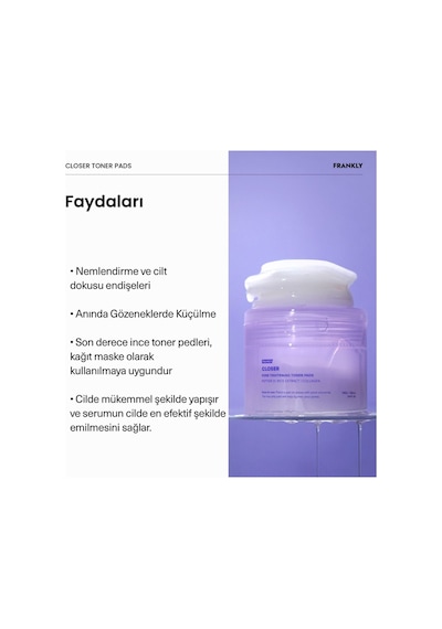 Frankly Pirinç Özü 9 Çeşit Peptit Ve Kolajen İçeren Gözenek Sıkılaştırıcı Closer Toner Pad 70 Adet 105 ML