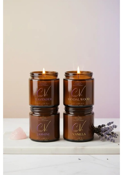 Kokulu Mum 4 Lü Set 100cc-aroma Terapi Mum-doğal Mum-sandal Ağacı-lavanta-vanilya-yasemin Kokulu Amber