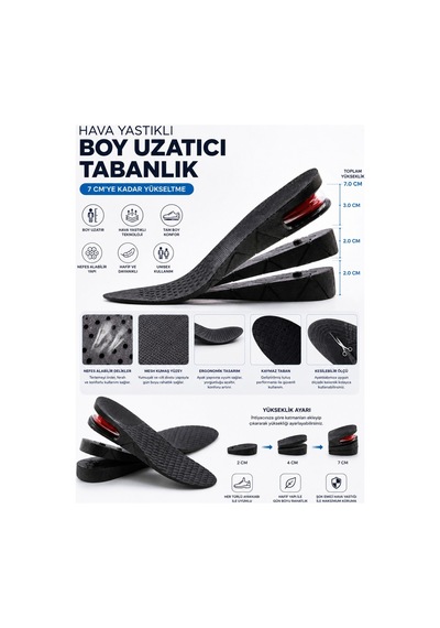 Hava Yastıklı 7 Cm Tam Boy Tabanlık Gizli Topuk Uzatıcı - 922343482