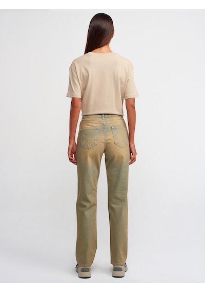 Dilvin Eskitmeli Denim Stright Pantolon Tint Haki - Mavi