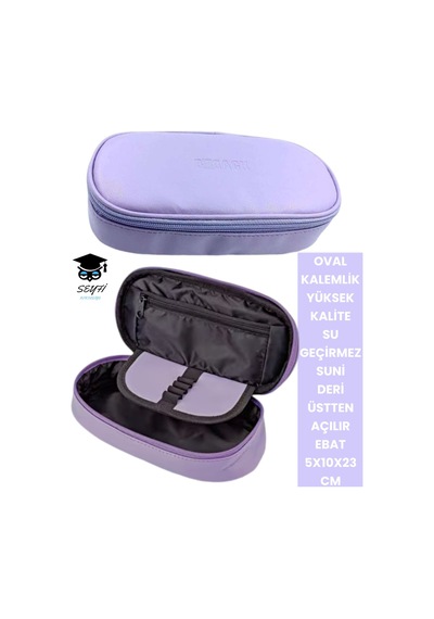 Oval Kalemlik Üstten Açılır Kaliteli Su Geçirmez Kumaş 5x10x23 Cm Kalem Çantası Kalem Kutusu Lila-deri-323