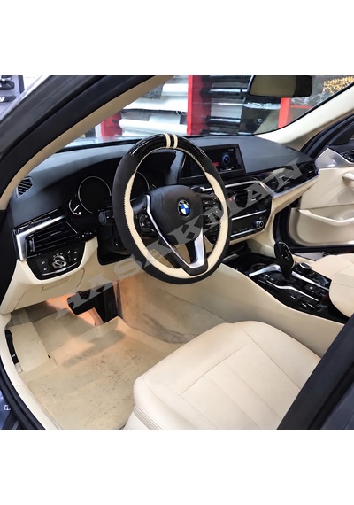 Bmw G30 Dikme Direksiyon Kılıfı Parlak Siyah Bej Detaylı Bej Çift Yüzük Ve Dikiş 2016-2023