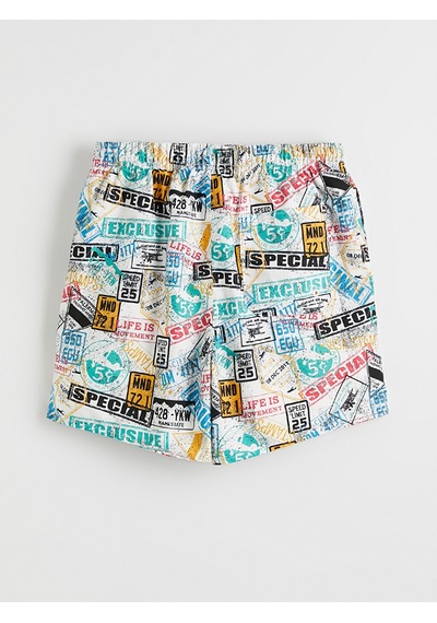 Lcw Swımwear Beyaz Kısa Boy Desenli Erkek Deniz Şortu