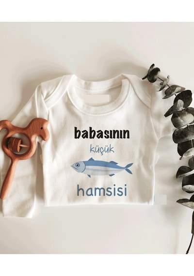 İmaj Tuğbababy Babasının Hamsisi Uzun Kol Çıtçıtlı Organik Bebek Body Beyaz
