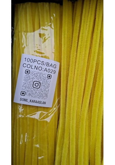 30 Cm Sarı Şönil A029 Renk Kod Tüylü Hobi Çubuğu - 100'lü Paket