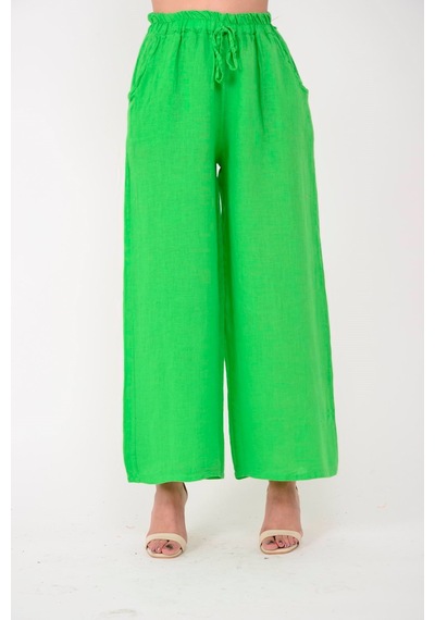 Park Moda 10375 Belden Bağlamalı Keten Pantolon Yeşil