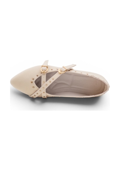 Shoes 0007 Zımba Detaylı Kadın Babet Bej