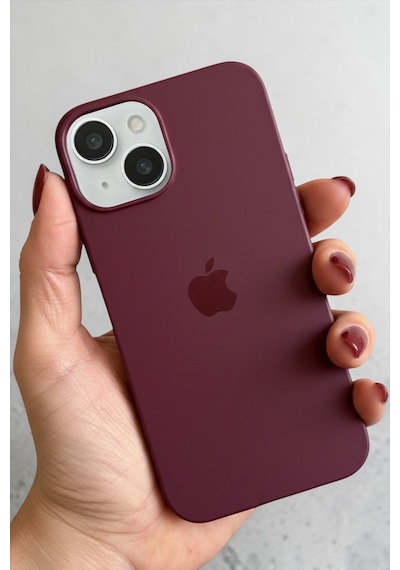 Iphone 13-14 Uyumlu Kılıf Logolu Lansman Soft Yumuşak Içi Kadife Silikon Kapak Bordo