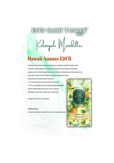 Eyüp Sabri Tuncer Yüz Temizleme Mendili + Ananas + Gül + Kiraz + Limon Kolonyalı Mendil + Rosie