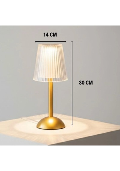 Uzun Klasik Çizgili Model Led Masa Lambası Dokunmatik, 3 Renk Işık Modlu, Şarjlı Dekoratif Gece La Çok Renkli