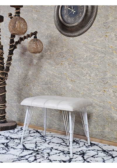 Zafir Metal Beyaz Tel Ayaklı 60 Cm Puf Bench - Puf - Bench - Oturak - Mutfak Oturağı - Antre Oturağı Krem