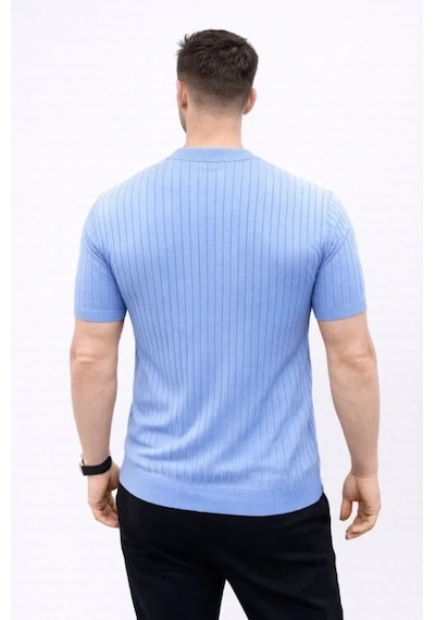 Vexor Erkek Kısa Kol Fitilli Triko T-shirt Yazlık Hakim Yaka Tişört - Bebek Mavisi