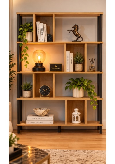 Veramoni 5 Raflı Modern Kitaplık 137x90x20 Cm - Meşe Siyah