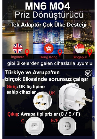 Mn6 M04 Priz Dönüştürücü/5 Adet Fiş Çevirici Adaptör-şarj Aleti Fiş Dönüştürücü