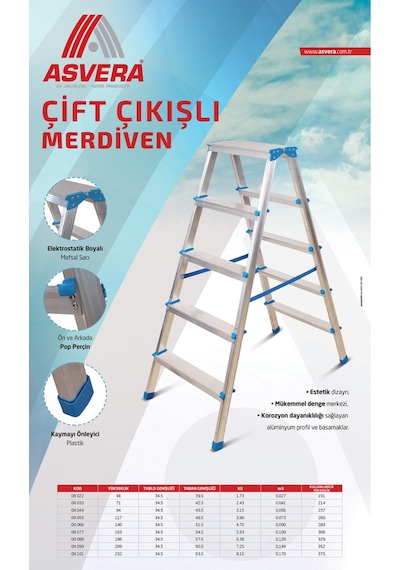 Safir Serisi 2+2 Basamaklı Katlanır Çift Çıkışlı Alüminyum Ev Tipi Merdiven 1 Adet