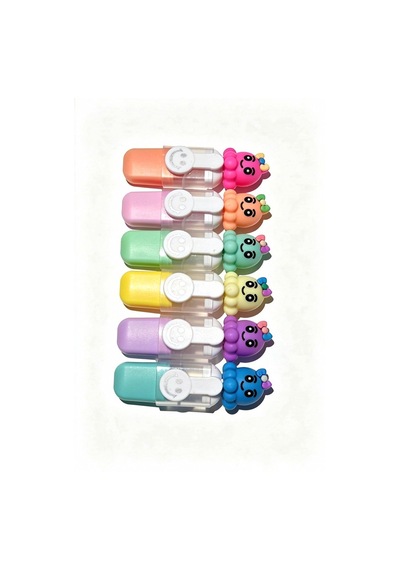 Sevimli Karakter Başlıklı Mini Fosforlu Keçeli Kalem-6lı Set-fosfor05