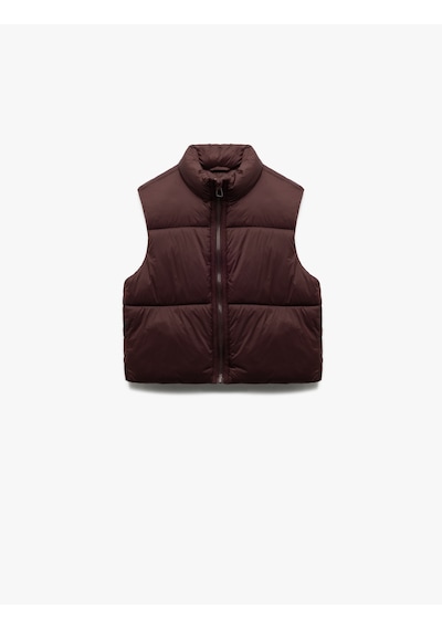 Koton Dik Yaka Kolsuz Fermuarlı Su İtici Crop Şişme Yelek Bordo 6wak20089ew Bordo