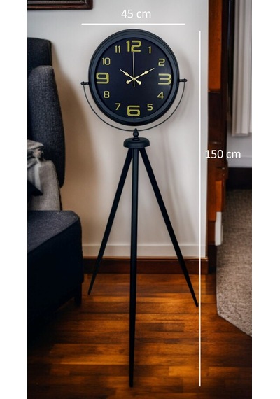 Gold Rakamlı Siyah Tripod Ayaklı Saat