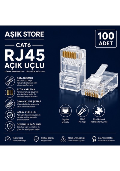 Cat6 Rj45 8p8c Ethernet Konnektör 100 Adet