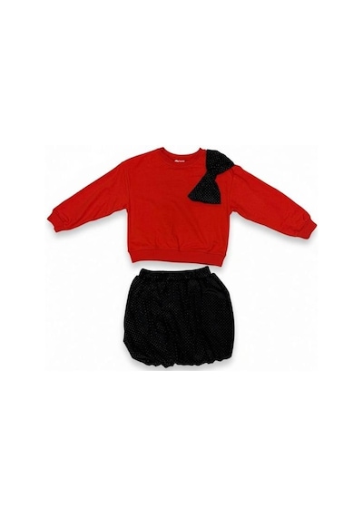 Zekids Kız Çocuk Yumuşak Dokulu Büyük Fiyonk Detaylı Işıltılı Etekli Takım-16437 Kırmızı Zekids Kız Çocuk Yumuşak Dokulu Büyük Fiyonk Detaylı Işıltılı Etekli Takım-16437 Kırmızı