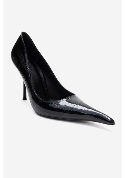 Luvishoes Luce Siyah Baskılı Sivri Burunlu Kadın Topuklu Ayakkabı Siyah