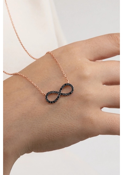 925 Ayar Gümüş Kolye Rose Siyah Taşlı Sonsuzluk Kadın Kolye Barcode Rose Gold