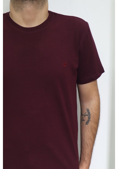 Santa Dmc Tekstil Erkek Düz Spor Kesim Normal Kalıp Bisiklet Yaka T-shirt Bordo